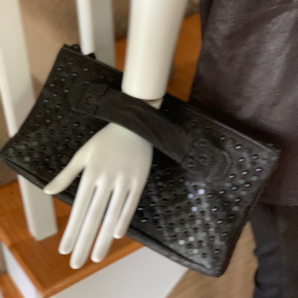 She + Lo Black Leather and Studded Clutch